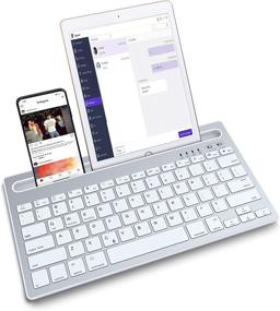 img 4 attached to 🔌 Bluetooth Wireless Keyboard with Integrated Stand and Phone Holder - Multi-Device Portable Keyboard for iPad, iOS, Android, Windows