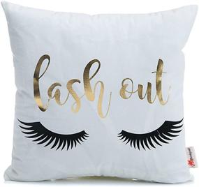 img 4 attached to 💤 Monkeysell White Gold Throw Pillow Cover - 18x18 Bronzing Flannelette Home Pillowcases with Eyelashes Letters - Lash Design for Bedroom, Kitchen, Couch, Sofa Decoration.