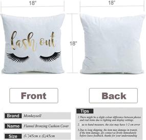 img 2 attached to 💤 Monkeysell White Gold Throw Pillow Cover - 18x18 Bronzing Flannelette Home Pillowcases with Eyelashes Letters - Lash Design for Bedroom, Kitchen, Couch, Sofa Decoration.