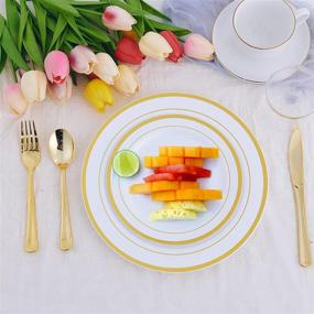 img 2 attached to 🍽️ 125PCS Gold Plastic Plates Set: 25 Disposable Dinner Plates, 25 Dessert Plates & Gold Disposable Silverware - Ideal for Parties, Weddings, and Halloween Gatherings - Serves 25 Guests