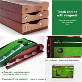 img 2 attached to Wood Golf Putting Mat with Auto Ball Return Function and 3 Golf Balls - Portable Mat for Mini Golf Practice Training Aid, Game, and Gift for Home, Office, and Outdoor Use