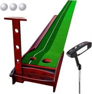 wood golf putting mat with auto ball return function and 3 golf balls - portable mat for mini golf practice training aid, game, and gift for home, office, and outdoor use logo