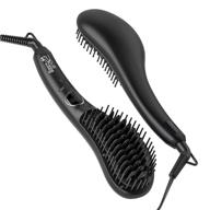 high-quality 2 in 1 hair straightening brush: anti-scald ceramic hot comb with temperature lock & auto-off – black logo