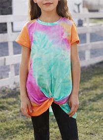 img 3 attached to 👚 Trendy Tie Dye Print Short Sleeve Knot Front Tops Tee Shirts for Girls (Ages 4-13)