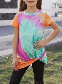 img 2 attached to 👚 Trendy Tie Dye Print Short Sleeve Knot Front Tops Tee Shirts for Girls (Ages 4-13)