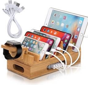 img 4 attached to 🔌 BambuMate Bamboo Multi-Device Charging Station with 7 Slots - Wood Dock for Phones, Tablets, Laptops & More (No Hub included)
