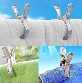 img 3 attached to 👗 8-Pack Stainless Steel Clothespins - 4.7 Inch Towel Clips for Beach Chairs - Large Clothes Pins - Metal Clip to Prevent Towel Blowing Away - Ideal for Home Use and Beach Chairs on Cruise Ships