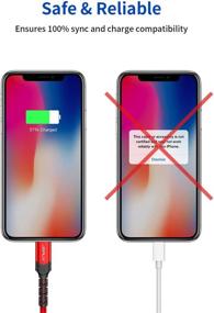 img 1 attached to 📱 Кабель зарядки JSAUX Lightning iPhone (2-Pack 6FT), [Apple MFi Certified] Нейлоновый оплетка USB кабель быстрой зарядки - совместим с iPhone X Xs XR / 8/8 Plus / 7/7 Plus / 6 / 6S Plus / 5 / 5S / iPad / iPod - Красный