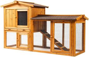 img 4 attached to 🐔 Ogrmar Large Wooden Outdoor Chicken Coop with Ventilation Door, Removable Tray & Ramp - Bunny Rabbit Hutch, Hen Cage, Garden Backyard Pet House & Chicken Nesting Box
