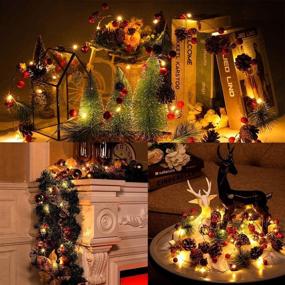 img 1 attached to 🎄 6.5FT Christmas Garland with Lights for Fireplace Mantle Home Decoration - Remote Control, 20LED Battery Operated Garland with Red Berry - Outdoor Indoor Christmas Tree Decor