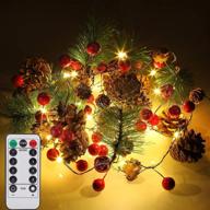 🎄 6.5ft christmas garland with lights for fireplace mantle home decoration - remote control, 20led battery operated garland with red berry - outdoor indoor christmas tree decor логотип