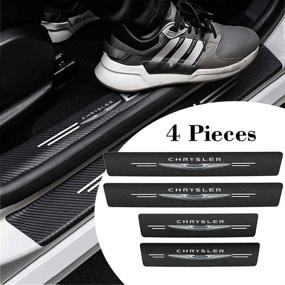 img 4 attached to 🚗 4pcs Carbon Fiber Compatible Chrysler Car Door Front/Rear Sill Plate Protectors | Decorative Door Entry Guard | Scratch Pad Film for Chrysler