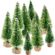 🎄 miniature christmas tree set - 10 pcs sisal trees with snow frost & wood base (4 sizes, grass green) логотип