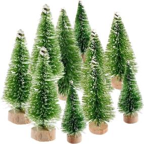 img 4 attached to 🎄 Miniature Christmas Tree Set - 10 Pcs Sisal Trees with Snow Frost & Wood Base (4 Sizes, Grass Green)