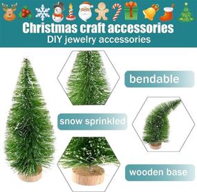 img 2 attached to 🎄 Miniature Christmas Tree Set - 10 Pcs Sisal Trees with Snow Frost & Wood Base (4 Sizes, Grass Green)