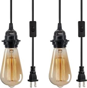 img 2 attached to 🔌 Industrial Plug-in Pendant Light Kit, Vintage Hanging Lighting Fixture, E26 E27 Retro Pendant Lights with Plug-in Cord, 14.76 FT On/Off Switch Cord, Ideal for Living Room and Bedroom