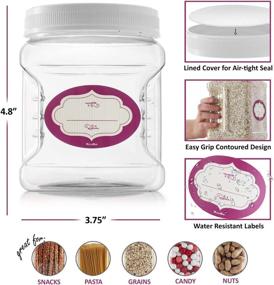 img 2 attached to BPA Free Plastic Jars with Lids - Square Storage Containers - Air Tight Plastic Containers - Food Grade Easy Grip Handles - Clear Plastic Jars with Lids (6 Pack, 48 Oz)