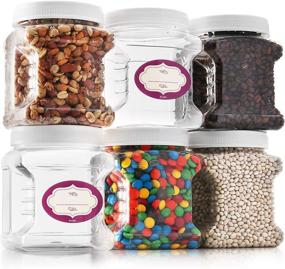 img 3 attached to BPA Free Plastic Jars with Lids - Square Storage Containers - Air Tight Plastic Containers - Food Grade Easy Grip Handles - Clear Plastic Jars with Lids (6 Pack, 48 Oz)