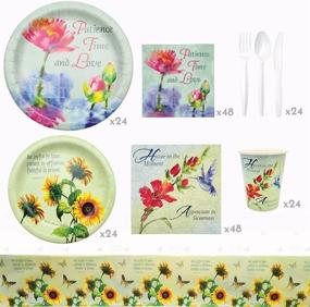 img 2 attached to Premium American Design 241Plus Disposable Party Supplies Dinnerware Set - Tableware Kit with Tablecloth, Paper Plates, Cups, Napkins, and Cutlery - Food Safe for 24 Guests