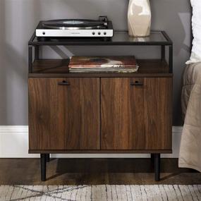 img 3 attached to 🌃 Stylish Dark Walnut 2-Drawer Glass and Wood End Table for Small Living Room Storage