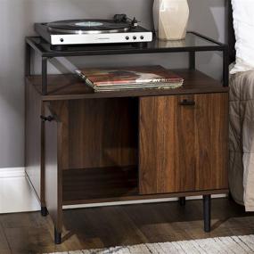 img 2 attached to 🌃 Stylish Dark Walnut 2-Drawer Glass and Wood End Table for Small Living Room Storage