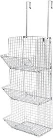 img 1 attached to 🍎 Rustic Hanging Fruit Basket Shelves - Metal Wire Tier Wall Mounted Over the Door Organizer for Kitchen Fruit, Produce, Bathroom Towels - Baskets for Fruit Stand & Produce Storage - Rustic Snack Organizer and Household Holder Items - Z Basket (Silver)