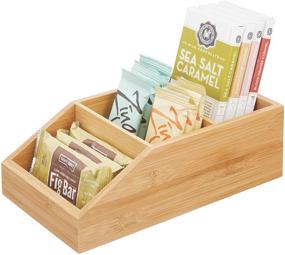 img 4 attached to Bamboo Wood Food Storage Bin with 3 Divided Compartments and Front Slope for Kitchen Cabinet, Pantry, Shelf Organization of Seasoning Packets, Powder Mixes, Spices, Snacks - Natural