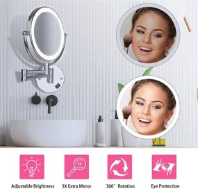 img 3 attached to 💄 SanaWell Wall Mounted LED Makeup Mirror - 3X Lighted Vanity Mirror with 8 Inch Double-Sided 360° Rotation, Chrome Finish - Ideal for Bathroom