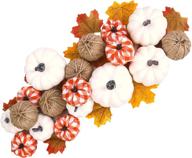 🎃 seasonal fall decor: 18pcs assorted harvest burlap buffalo plaid white pumpkins with 30pcs fake maple leaves - perfect for thanksgiving, halloween, and farmhouse fall decorations логотип