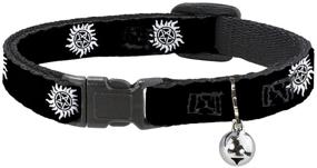 img 4 attached to 🐱 Winchester Pentagram Repeat Black White Breakaway Cat Collar [8-12 Inches, 0.5 Inch Width]