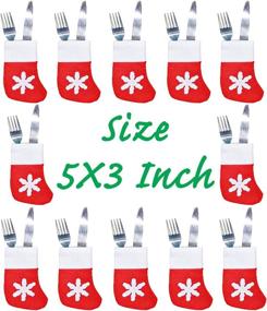 img 3 attached to 🎅 San Tokra Set of 12 Christmas Socks Snowflake Tableware Holders: Candy Pouch Bag Knife Spoon Fork Bag Mini Stockings for Xmas Decorations on Dinner Table