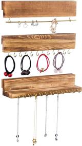 img 3 attached to 📦 Wall Mounted Jewelry Organizer Set of 3 – Hanging Wooden Jewelry Holder with Detachable Bracelet Rod and 24 Hooks – Rustic Brown Display for Rings, Earrings, and Necklaces