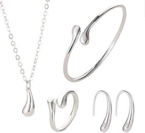 img 3 attached to Stunning 4PCS 925 Sterling Silver Jewelry Set: Teardrop Pendant Necklace, Earrings, Bracelet & Ring - Perfect for Parties, Meetings, Dates, Weddings, Birthdays!