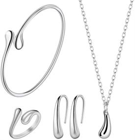 img 4 attached to Stunning 4PCS 925 Sterling Silver Jewelry Set: Teardrop Pendant Necklace, Earrings, Bracelet & Ring - Perfect for Parties, Meetings, Dates, Weddings, Birthdays!