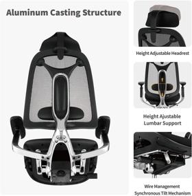 img 3 attached to 🪑 Ultimate Comfort and Support: Ergonomic Office Chair with Headrest, High Back Mesh Design, Adjustable Lumbar Support, Slide Seat, Tilt Limiter, 3D Armrests, and Aluminum Frame - Perfect Executive Chair for Home Office