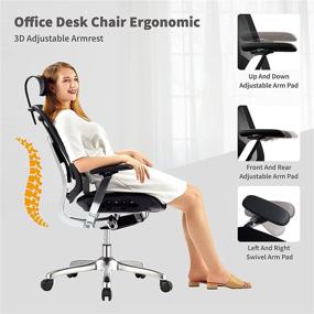 img 1 attached to 🪑 Ultimate Comfort and Support: Ergonomic Office Chair with Headrest, High Back Mesh Design, Adjustable Lumbar Support, Slide Seat, Tilt Limiter, 3D Armrests, and Aluminum Frame - Perfect Executive Chair for Home Office