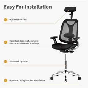 img 2 attached to 🪑 Ultimate Comfort and Support: Ergonomic Office Chair with Headrest, High Back Mesh Design, Adjustable Lumbar Support, Slide Seat, Tilt Limiter, 3D Armrests, and Aluminum Frame - Perfect Executive Chair for Home Office