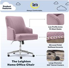 img 3 attached to Serta Leighton Home Office Memory Foam Height-Adjustable Desk Accent Chair, Chrome-Finished Stainless-Steel Base, Twill Fabric in Fresh Lilac - Enhanced SEO