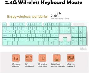 img 3 attached to 🔋 Green Wireless Keyboard Mouse Combo, 2.4G USB Cordless Cute Lightweight Mute Chocolate Keyboard and Optical Mouse Set with Adjustable DPI for Office, Gaming, Home Use on Notebook, Laptop, Computer