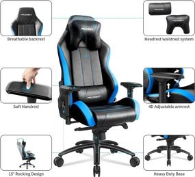 img 1 attached to Focuseat Ergonomic Gaming Chair with Headrest and Lumbar Support, 4D Soft Arm Rest, Adjustable Height Swivel Computer Chair, PU Leather, Seat Lock, Large PC Chair for Adults (Blue)