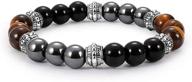 exquisite three kinds of beads bracelet: black frosted stone, tiger eye, iron gallstone – elegant and spaced apart logo