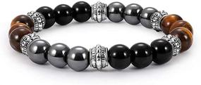 img 4 attached to Exquisite Three Kinds of Beads Bracelet: Black Frosted Stone, Tiger Eye, Iron Gallstone – Elegant and Spaced Apart