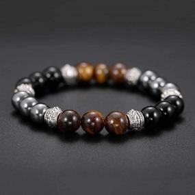 img 1 attached to Exquisite Three Kinds of Beads Bracelet: Black Frosted Stone, Tiger Eye, Iron Gallstone – Elegant and Spaced Apart