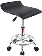 kktoner square height adjustable rolling stool: comfortable foot rest, leather seat cushion - perfect for spa, salon, tattoo, office or work logo