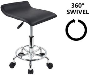 img 1 attached to KKTONER Square Height Adjustable Rolling Stool: Comfortable Foot Rest, Leather Seat Cushion - Perfect for Spa, Salon, Tattoo, Office or Work