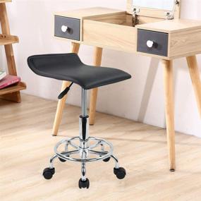 img 3 attached to KKTONER Square Height Adjustable Rolling Stool: Comfortable Foot Rest, Leather Seat Cushion - Perfect for Spa, Salon, Tattoo, Office or Work