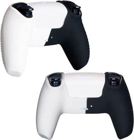img 2 attached to YoRHa Studded Silicone Cover Skin Case for PS5 Dualsense Controller (Black & White) with Pro Thumb Grips (Pack of 8)