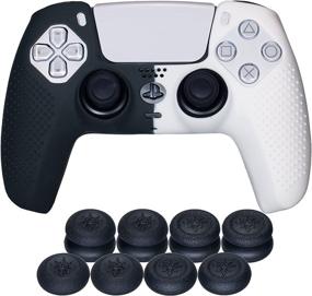 img 3 attached to YoRHa Studded Silicone Cover Skin Case for PS5 Dualsense Controller (Black & White) with Pro Thumb Grips (Pack of 8)