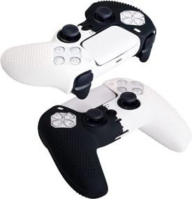 img 1 attached to YoRHa Studded Silicone Cover Skin Case for PS5 Dualsense Controller (Black & White) with Pro Thumb Grips (Pack of 8)