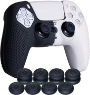 yorha studded silicone cover skin case for ps5 dualsense controller (black & white) with pro thumb grips (pack of 8) logo
